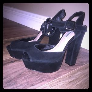 Black suede platform sandals